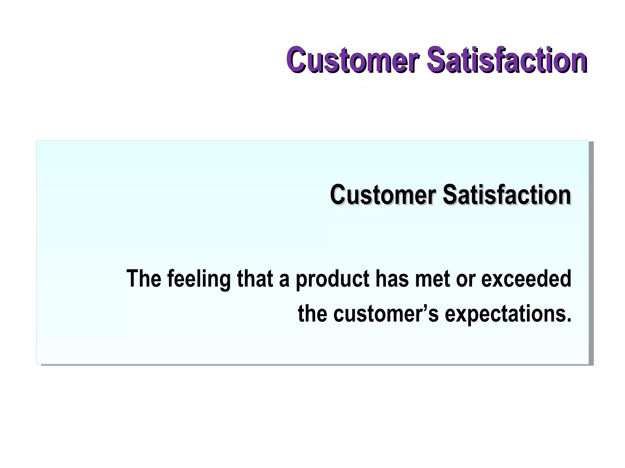 Customer SatisfactionCustomer Satisfaction
The feeling that a product has met or exceeded
the customer’s expectations.
Customer SatisfactionCustomer Satisfaction
 