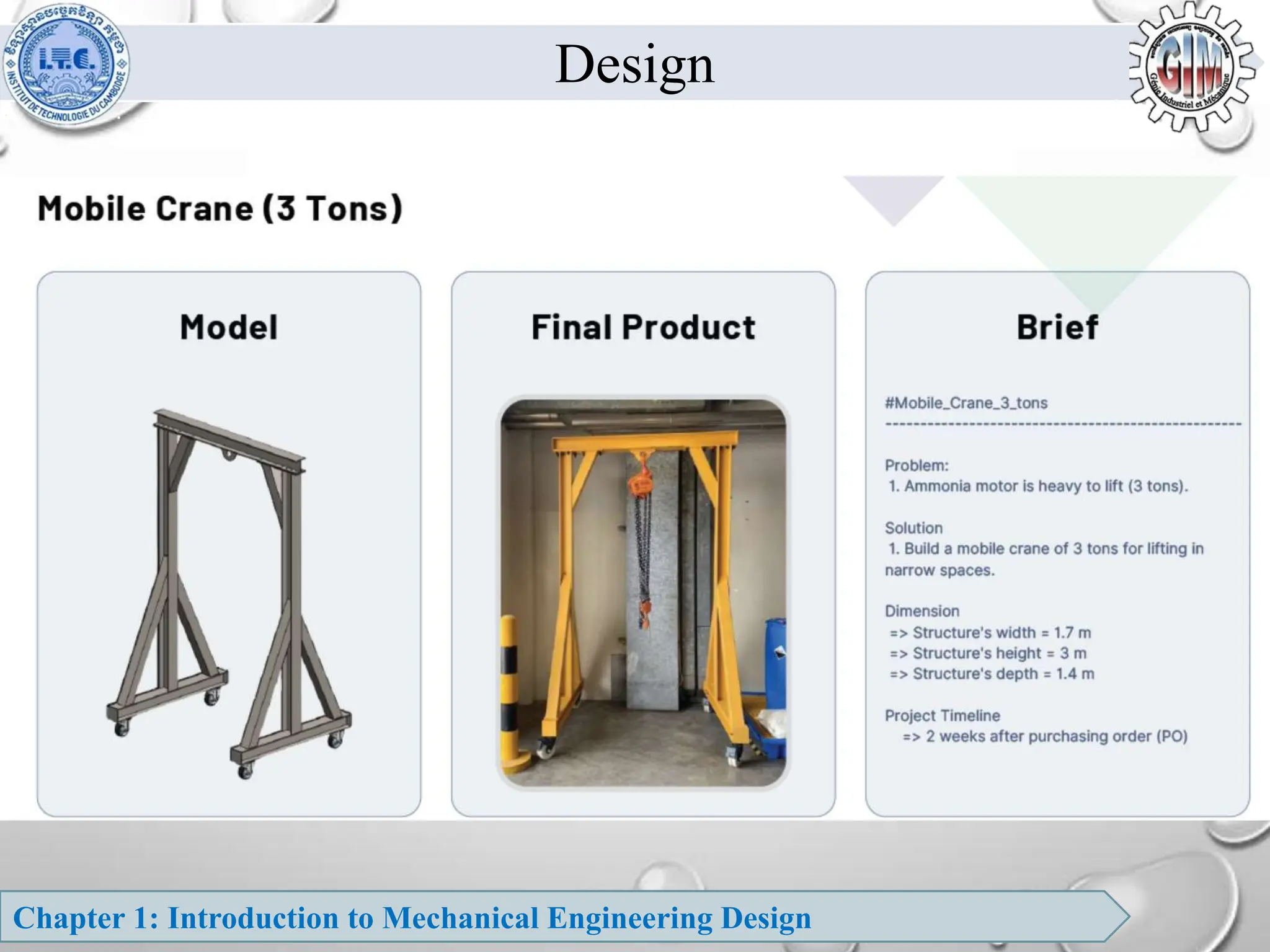 Chapter 1: Introduction to Mechanical Engineering Design
Design
 