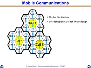 Dr. Cuong HuynhTelecommunications DepartmentHCMUT
 Cluster distribution
 Co-channel cells are far away enough
Mobile Communications
 