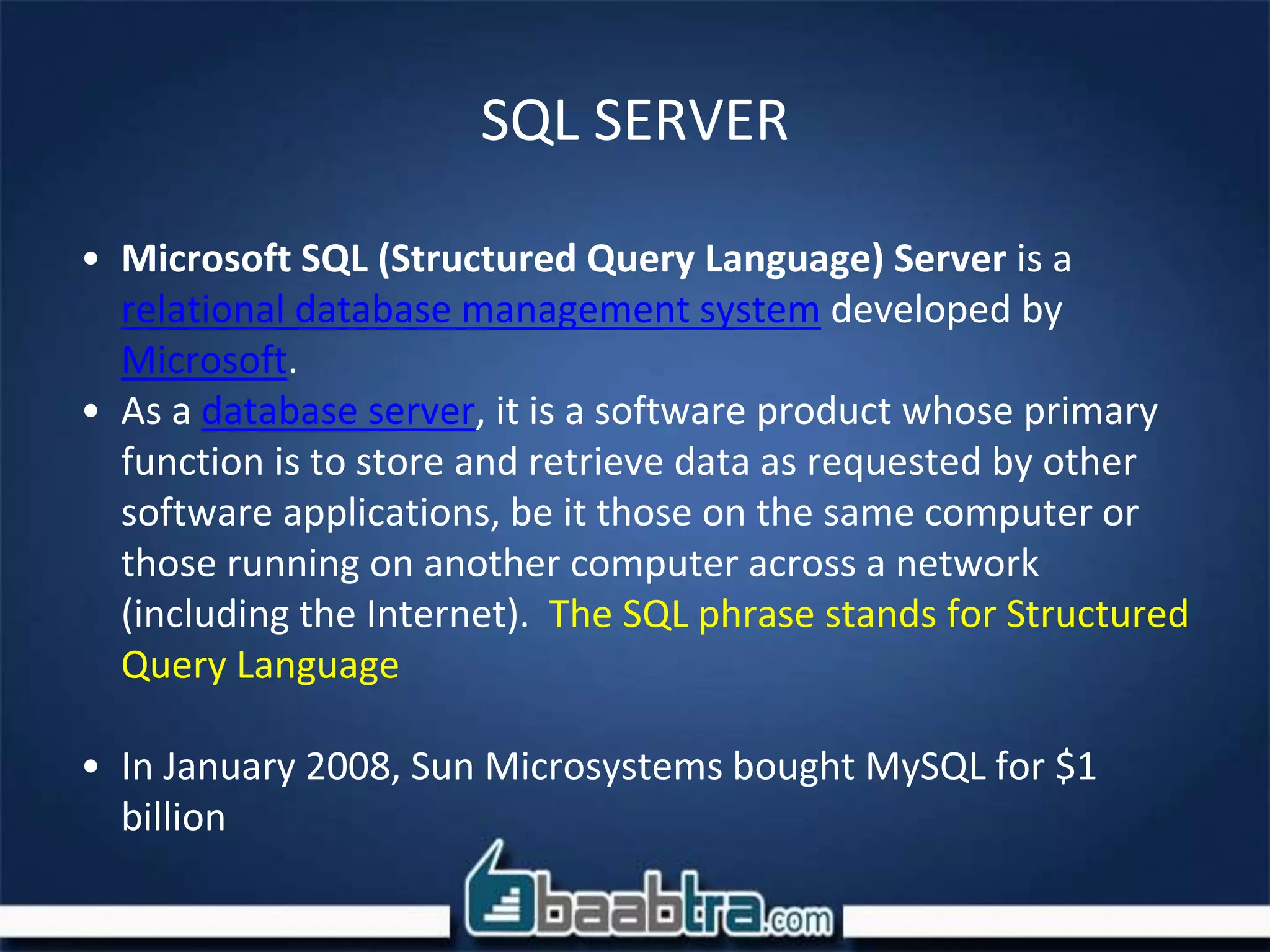 Chapter 1 introduction to sql server | PPT