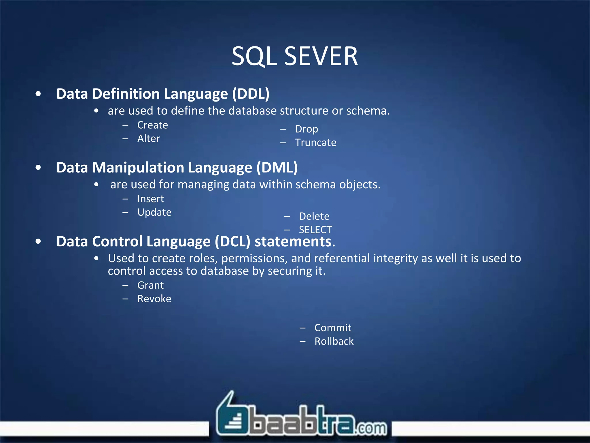 Chapter 1 introduction to sql server | PPT