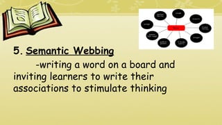 5. Semantic Webbing
-writing a word on a board and
inviting learners to write their
associations to stimulate thinking
 