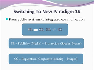 Switching To New Paradigm 1#
From public relations to integrated communication
 