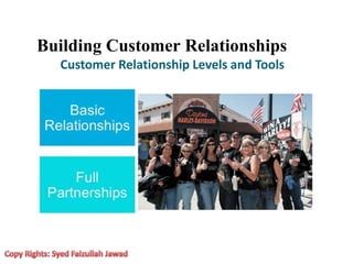 Building Customer Relationships
Customer Relationship Levels and Tools
 
