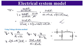 Using Voltage division method
+
-
Vi Vo
+
-
C L
R1 R2
Vx
Electrical system model
 