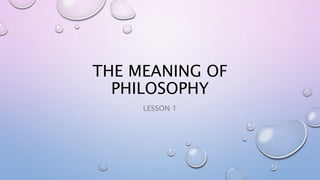 THE MEANING OF
PHILOSOPHY
LESSON 1
 