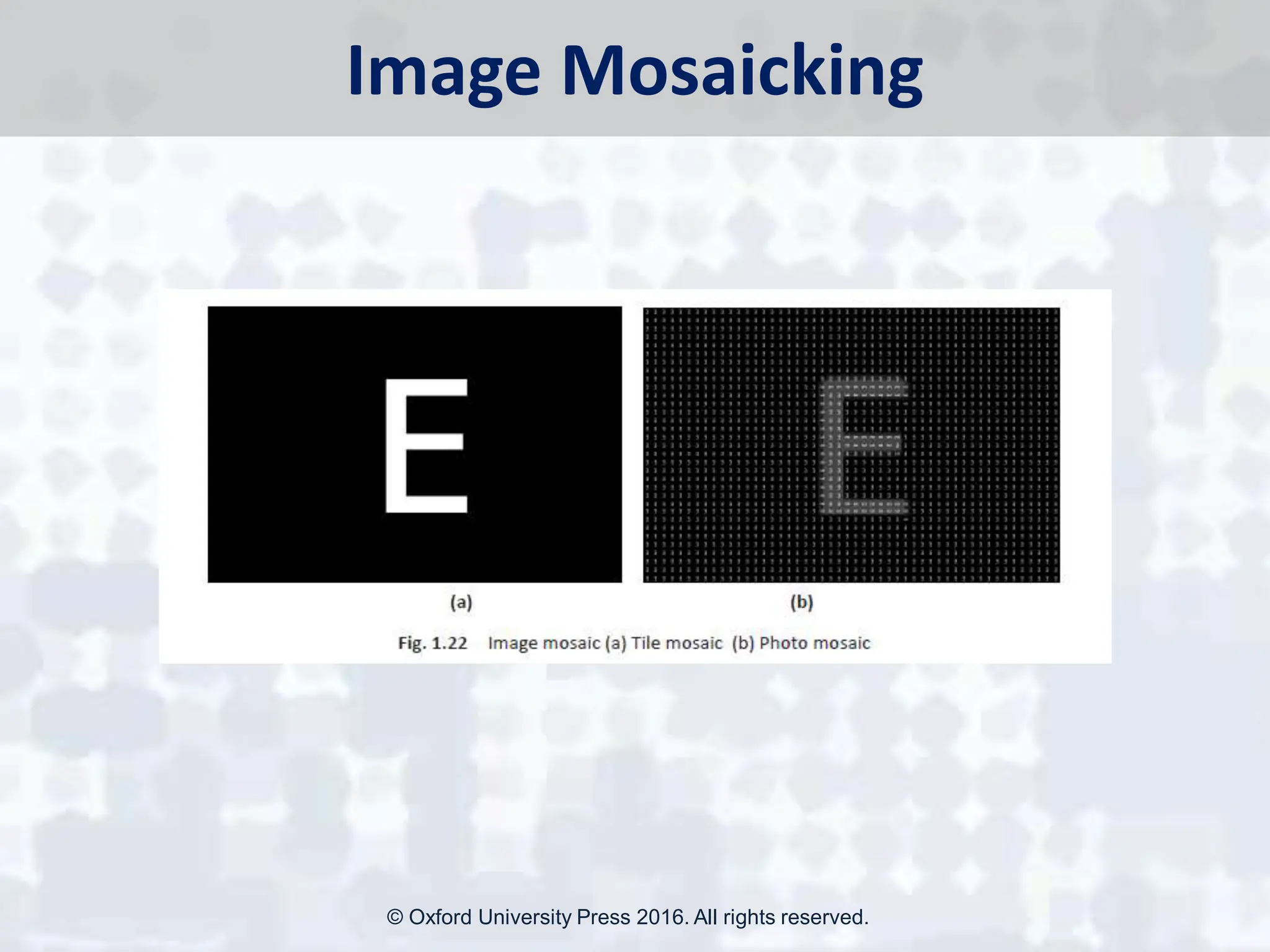 Image Mosaicking
© Oxford University Press 2016. All rights reserved.
 