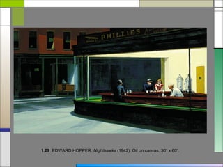 1.29 EDWARD HOPPER. Nighthawks (1942). Oil on canvas. 30” x 60”.
 