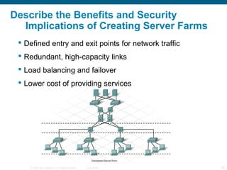 Describe the Benefits and Security
  Implications of Creating Server Farms
  Defined entry and exit points for network tr...