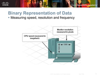 12
© 2007 Cisco Systems, Inc. All rights reserved. Cisco Public
Binary Representation of Data
 Measuring speed, resolution and frequency
 
