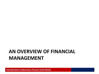 Introduction to Business Finance (Fall 2016)
AN OVERVIEW OF FINANCIAL
MANAGEMENT
 