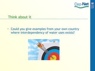 Think about it Could you give examples from your own country where interdependency of water uses exists? 