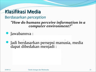 Klasifikasi Media
Berdasarkan perception
           “How do humans perceive information in a
                    computer ...