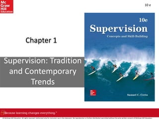 10 e
Chapter 1
Supervision: Tradition
and Contemporary
Trends
© McGraw-Hill Education. All rights reserved. Authorized only for instructor use in the classroom. No reproduction or further distribution permitted without the prior written consent of McGraw-Hill Education.
 