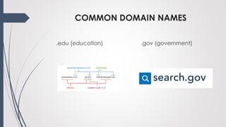 COMMON DOMAIN NAMES
.edu (education) .gov (government)
 