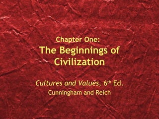 Chapter One:
The Beginnings of
Civilization
Cultures and Values, 6th
Ed.
Cunningham and Reich
 