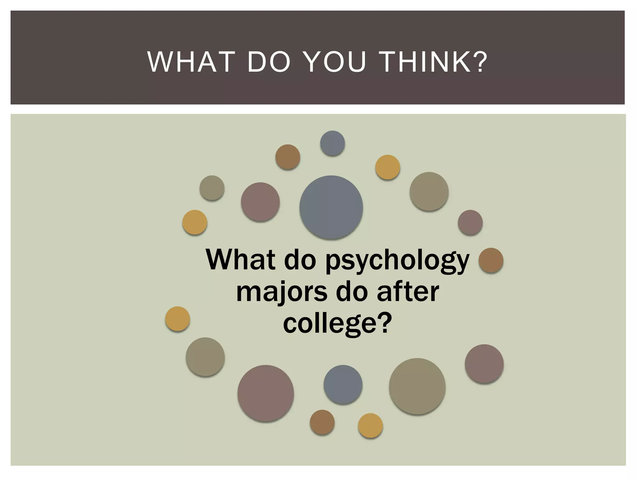 WHAT DO YOU THINK?

What do psychology
majors do after
college?

 