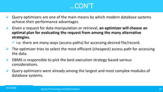Advanced Database Systems: Query Processing and Optimization Techniques ...