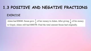 1.3 POSITIVE AND NEGATIVE FRACTIONS
EXERCISE
 