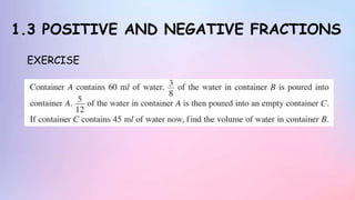 1.3 POSITIVE AND NEGATIVE FRACTIONS
EXERCISE
 