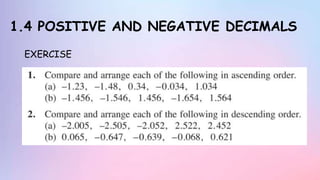 1.4 POSITIVE AND NEGATIVE DECIMALS
EXERCISE
 