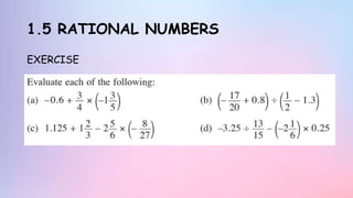 1.5 RATIONAL NUMBERS
EXERCISE
 