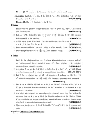 Chapter 1 Relations and Functions. PYQ of class 12 | PDF