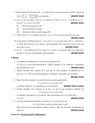Chapter 1 Relations and Functions. PYQ of class 12 | PDF