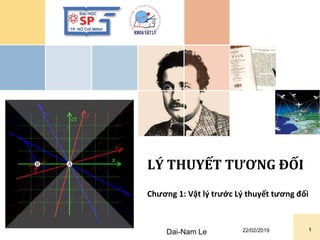 LÝ THUYẾT TƯƠNG ĐỐI
Chương 1: Vật lý trước Lý thuyết tương đối
22/02/2019Dai-Nam Le 1
 