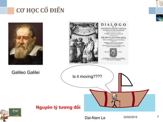 CƠ HỌC CỔ ĐIỂN
22/02/2019Dai-Nam Le 7
Galileo Galilei
Is it moving????
Nguyên lý tương đối
 