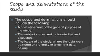Scope and delimitations of the
study