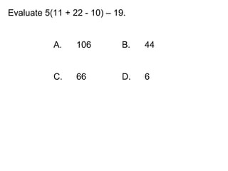 Chapter 1 review (algebra) (UPDATED for A.C.) | PPT