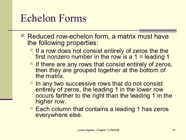 matrices and algbra echelon form matrix