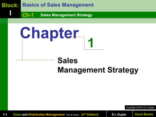 Copyright © 2010, S L Gupta
Excel Books
Sales and Distribution Management Text & Cases (2nd Edition) S L Gupta
1-1
Sales Management Strategy
Basics of Sales Management
Ch-1
Block:
I
Chapter
1
Sales
Management Strategy
 