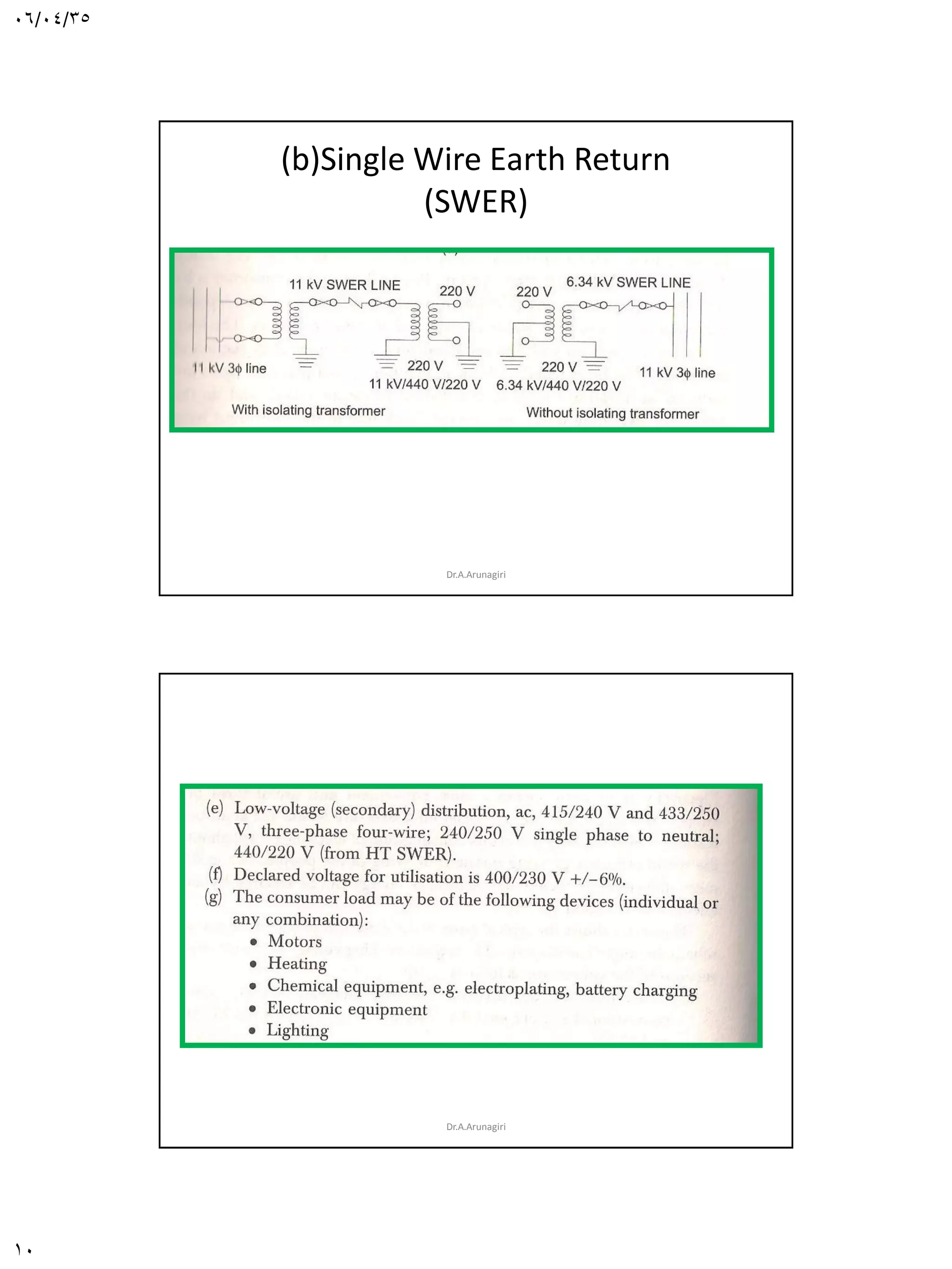 06/04/35
10
(b)Single Wire Earth Return
(SWER)
Dr.A.Arunagiri
Dr.A.Arunagiri
 