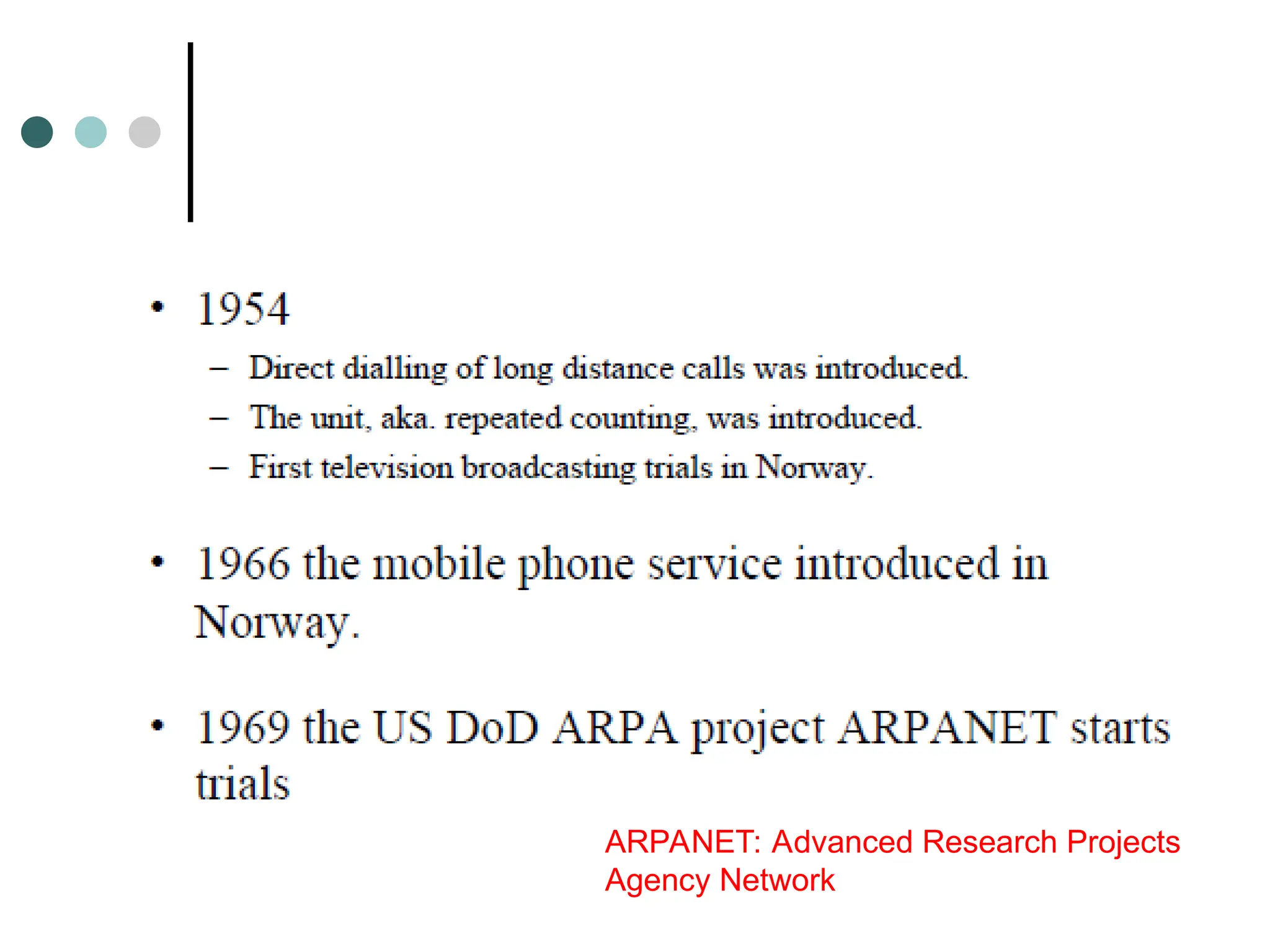 ARPANET: Advanced Research Projects
Agency Network
 