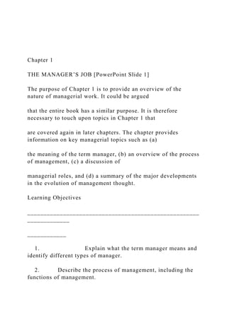 Chapter 1 THE MANAGER’S JOB [PowerPoint Slide 1] The p.docx