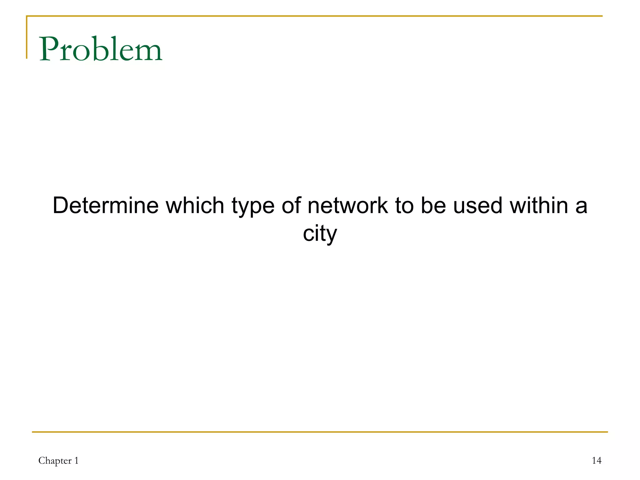 Problem Determine which type of network to be used within a city 