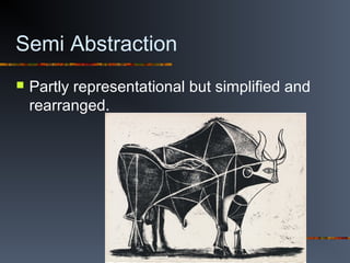 Semi Abstraction
 Partly representational but simplified and
rearranged.
 