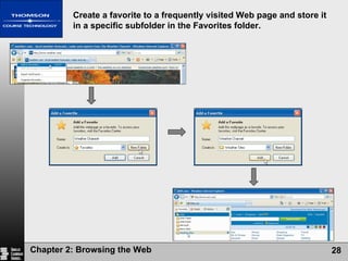 Create a favorite to a frequently visited Web page and store it in a specific subfolder in the Favorites folder. 