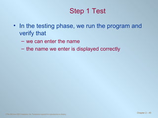 Step 1 Test In the testing phase, we run the program and verify that we can enter the name the name we enter is displayed correctly 