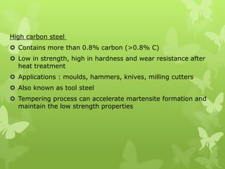 2.9 Alloy Steels 1. Alloy steel may be defined as carbon steel to which one or more elements are added to get some beneficial effects. 2. Main purposes : i. to improve the quality of steels ii. to improve steel characteristics iii. to make it suitable for engineering works iv. to make it easier for heat treatment process 