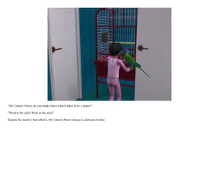 "Mr Cotton's Parrot, do you think I have what it takes to be a pirate?"

"Wind in the sails! Wind in the sails!"

Despite the family's best effort's, Mr Cotton's Parrot refuses to elaborate further.
 
