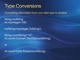 Delegates          C# Language BasicsCase Sensitivity