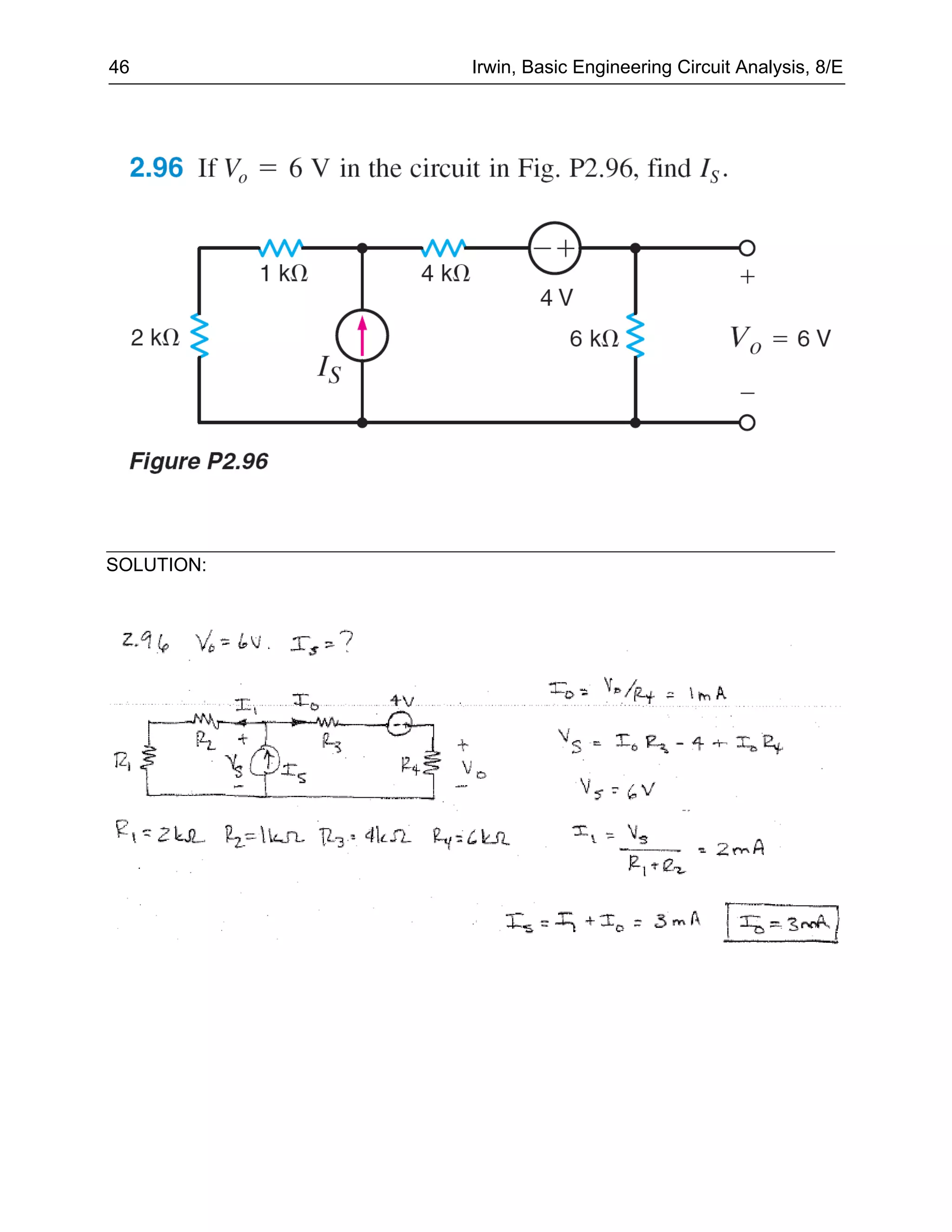 46          Irwin, Basic Engineering Circuit Analysis, 8/E




SOLUTION:
 