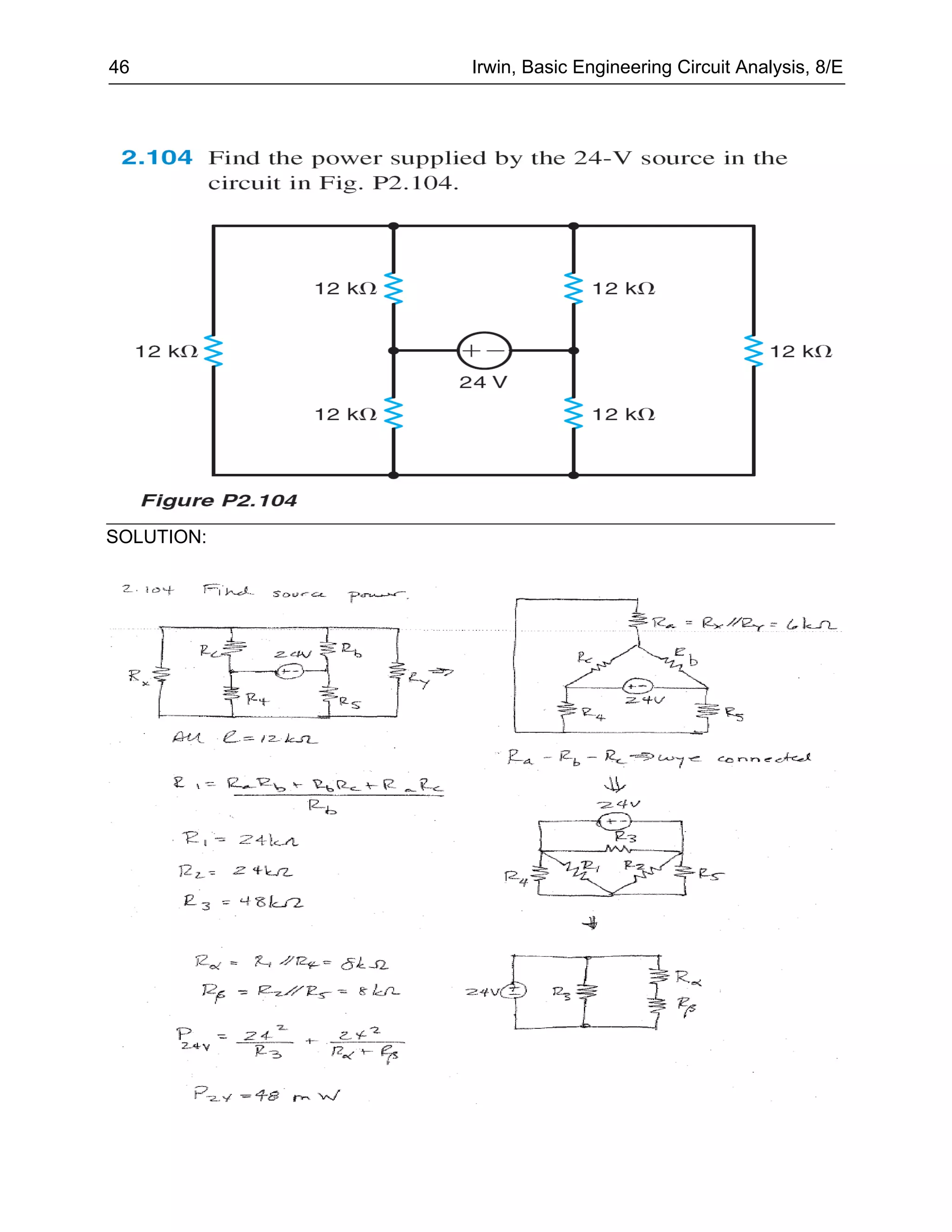 46          Irwin, Basic Engineering Circuit Analysis, 8/E




SOLUTION:
 