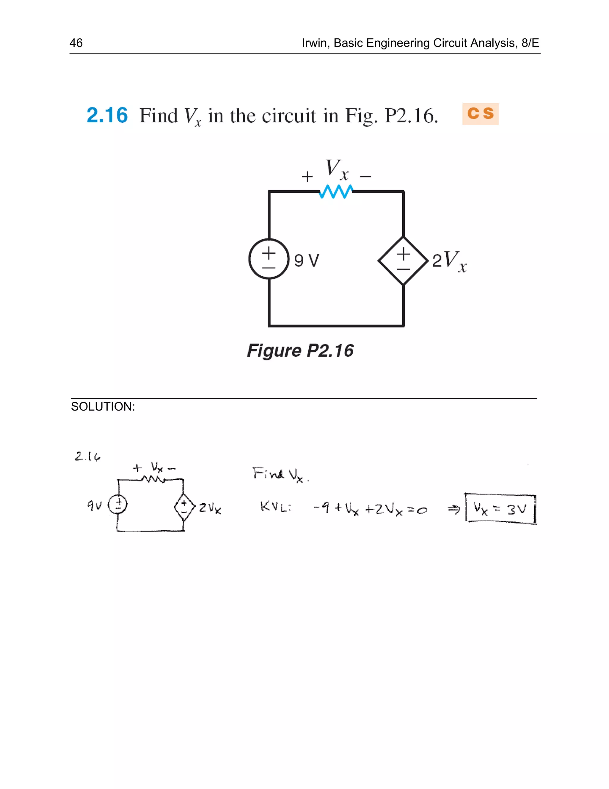 46          Irwin, Basic Engineering Circuit Analysis, 8/E




SOLUTION:
 