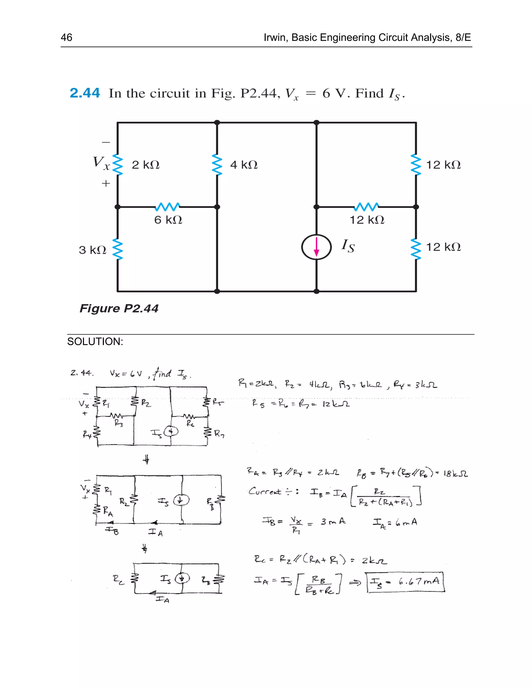 46           Irwin, Basic Engineering Circuit Analysis, 8/E




 SOLUTION:
 