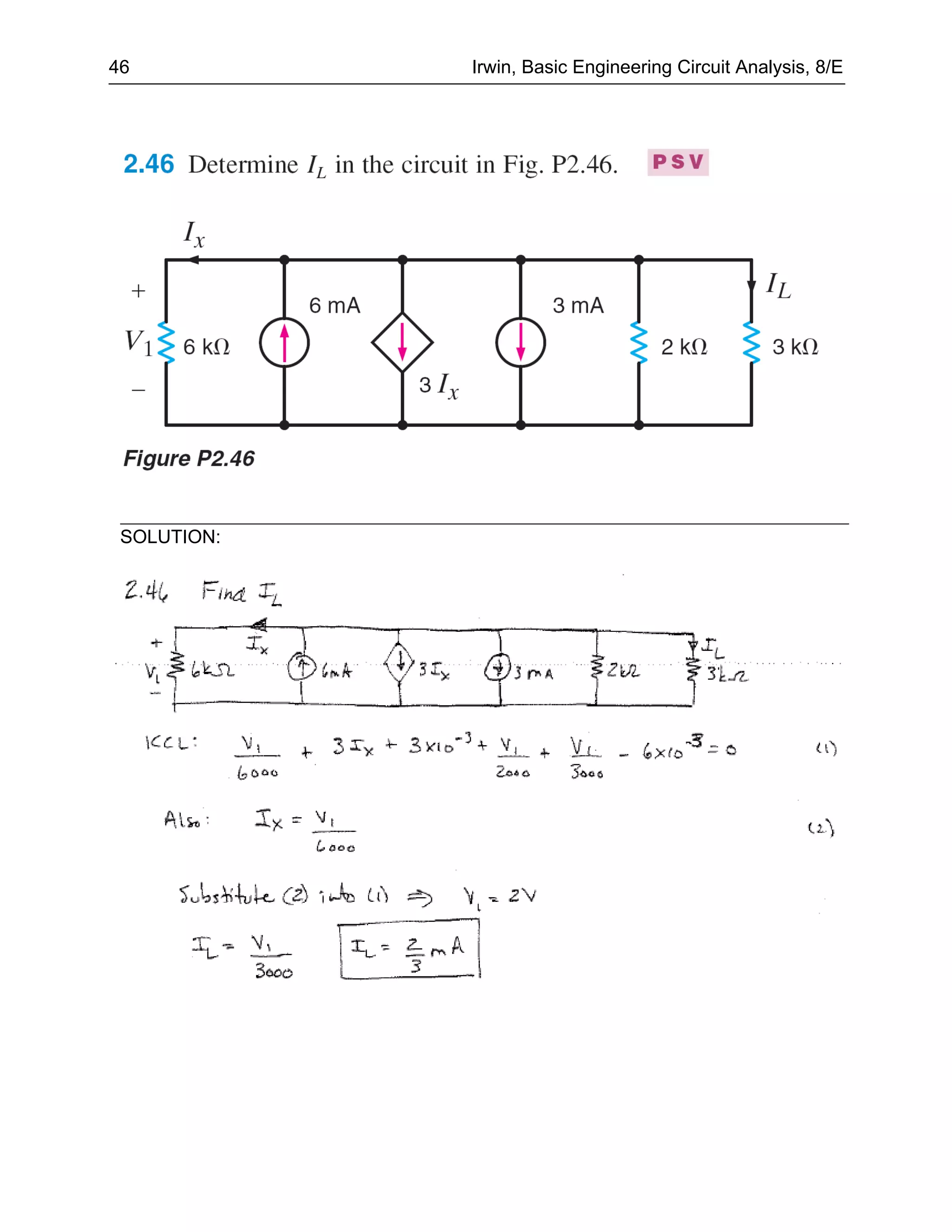 46           Irwin, Basic Engineering Circuit Analysis, 8/E




 SOLUTION:
 