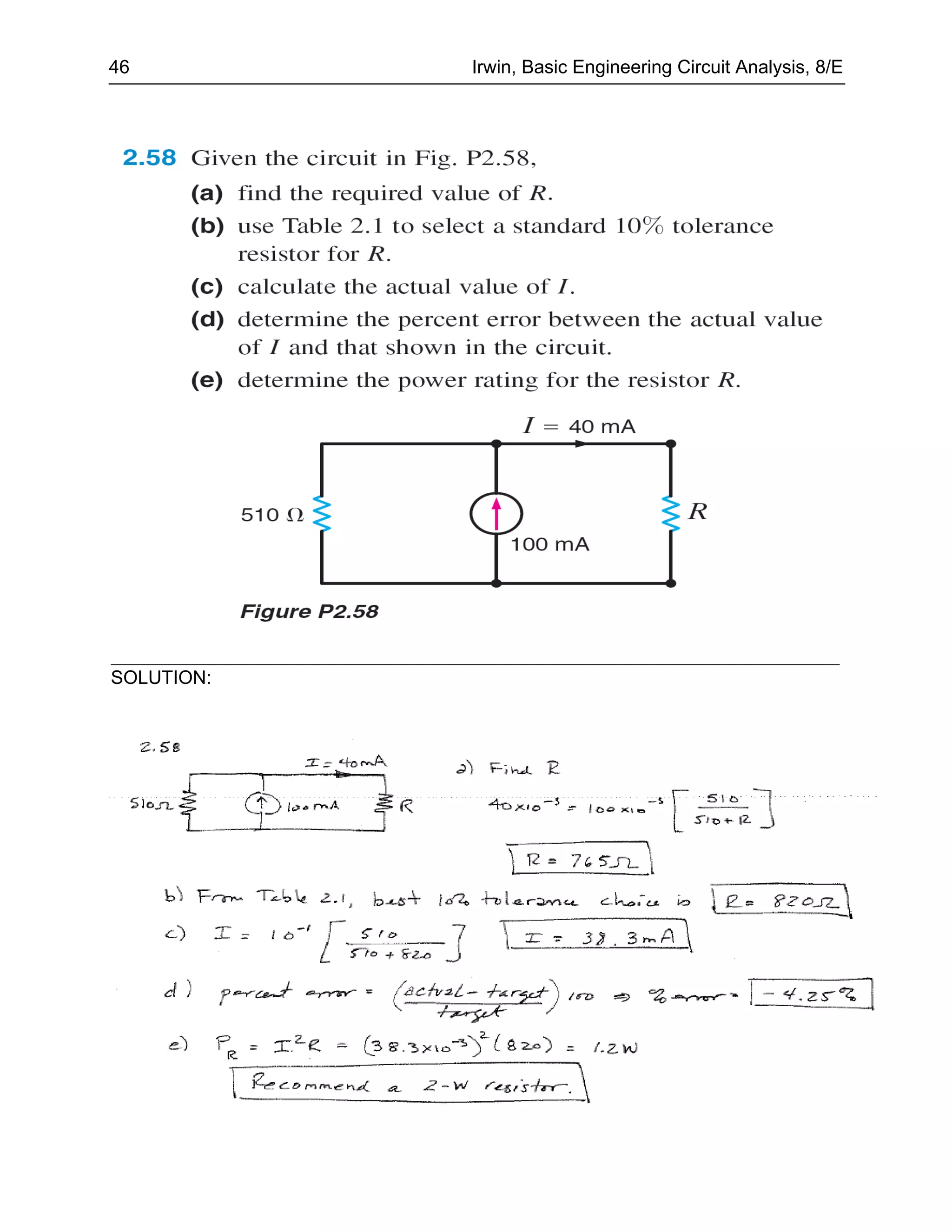 46          Irwin, Basic Engineering Circuit Analysis, 8/E




SOLUTION:
 